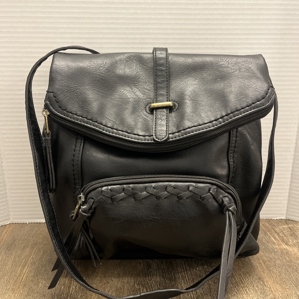 B.O.C. Black Vegan Leather Women's Backpack Shoulder Bag
